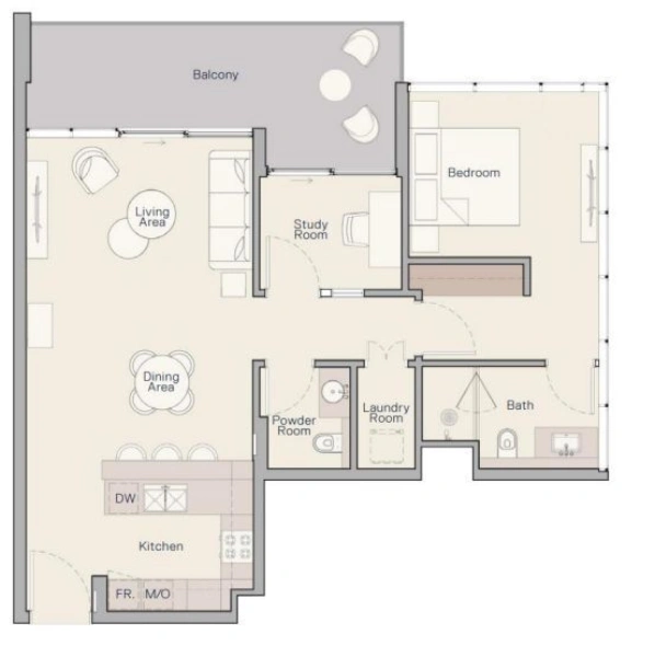 Exklusive 1-Zimmer-Wohnung mit Blick auf den Burj Khalifa und Arbeitszimmer