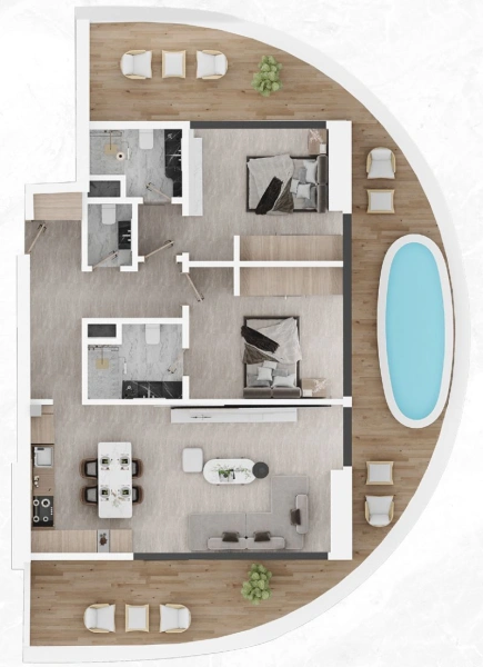 Modernes 2-Zimmer-Apartment mit privatem Pool in bester Lage von JVC - Luxus pur!