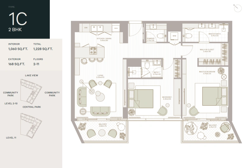 Luxuriöse 2-Zimmer-Wohnung in einer fantastischen Gemeinschaft mit tollen Annehmlichkeiten