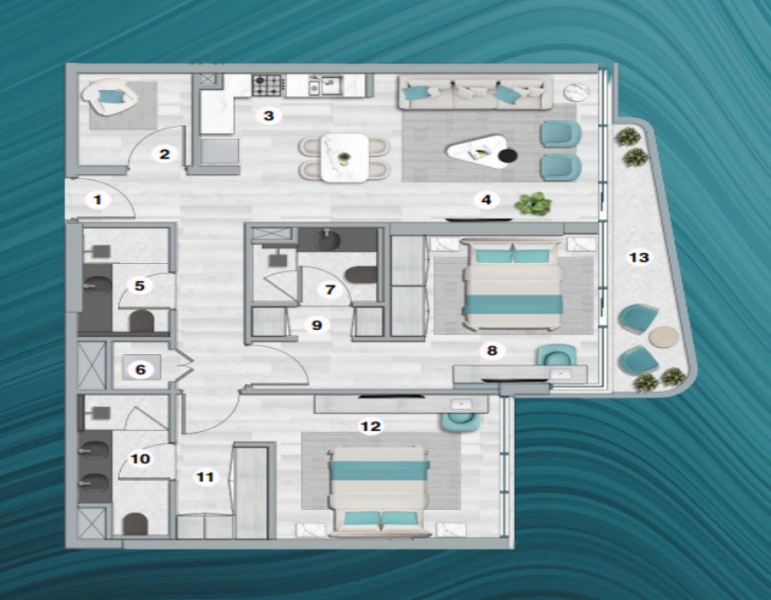 Stilvolle Zwei-Zimmer-Wohnung mit modernem Design