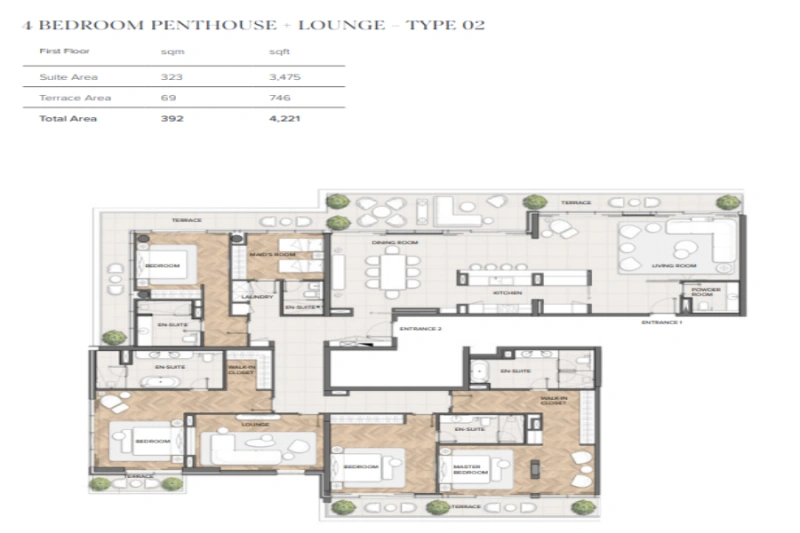 Luxuriöses Penthouse mit vier Schlafzimmern und modernem Design