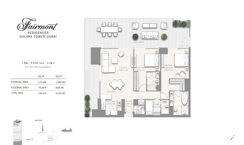 Luxuriöses Apartment mit 2 Schlafzimmern und riesigem Balkon mit atemberaubendem Blick auf die Stadt