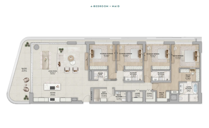 Luxuriöse 4-Zimmer-Wohnung mit Zimmer für Hausangestellte und eigenem Bad - direkt am Strand