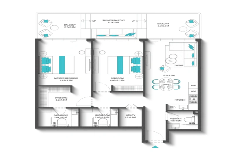 Appartement mit zwei Schlafzimmern