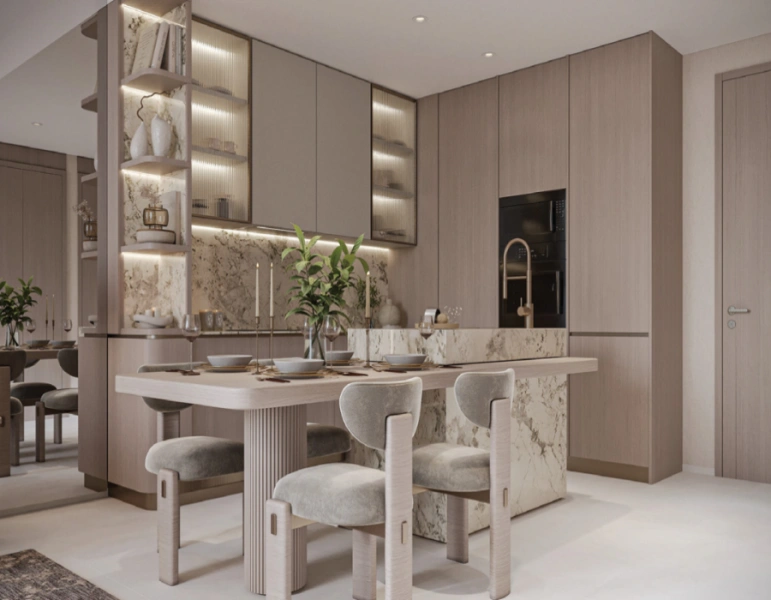 Stilvolle 2BHK-Wohnung mit Dienstbotenzimmer und Arbeitszimmer, modernes Design