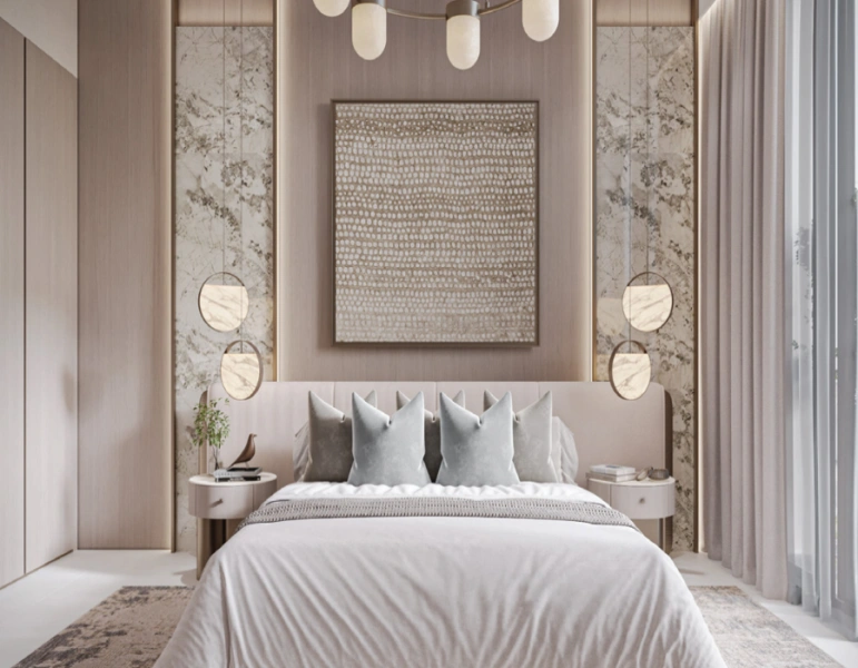 Stilvolle 2BHK-Wohnung mit Dienstbotenzimmer und Arbeitszimmer, modernes Design