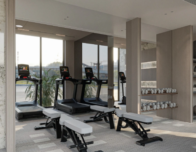 Stilvolle 2BHK-Wohnung mit Dienstbotenzimmer und Arbeitszimmer, modernes Design