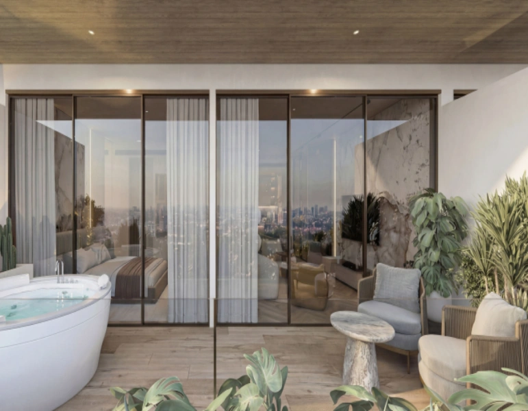 Luxuriöses Apartment mit einem Schlafzimmer, Jacuzzi und modernem Design