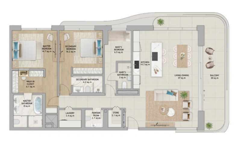 Luxuriöses Apartment mit 2 Schlafzimmern + Zimmer für das Personal in ikonischer Lage!