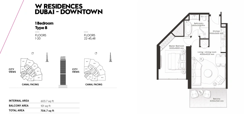 Luxuriöses Wohnen auf hoher Etage - 1 Schlafzimmer Apartment