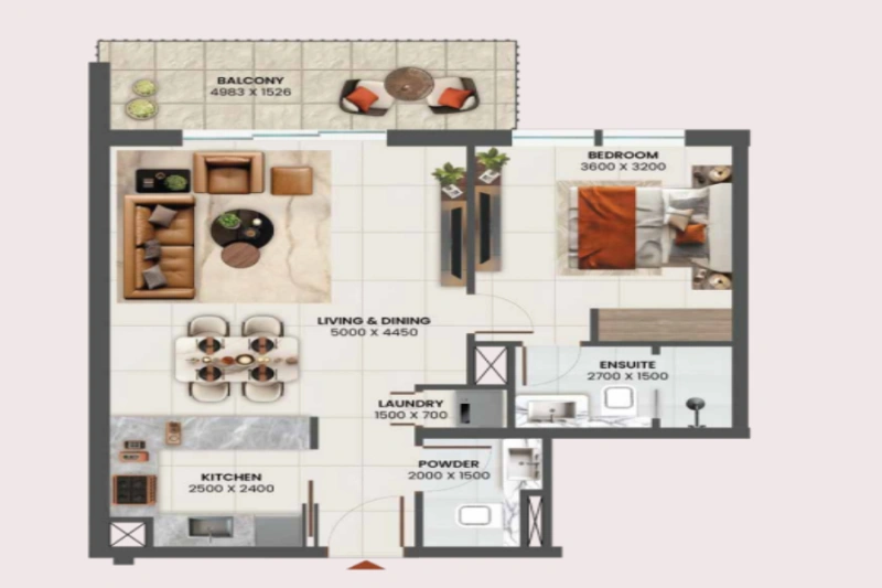 Stilvolles Ein-Zimmer-Apartment mit modernem Design