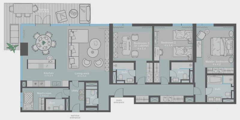Exklusive Wohnung mit Parkblick auf der Halbinsel - 3 Schlafzimmer Luxusresidenz