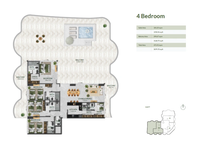 Luxuriöses Penthouse mit 4 Schlafzimmern und privatem Pool - Großzügiges Layout!