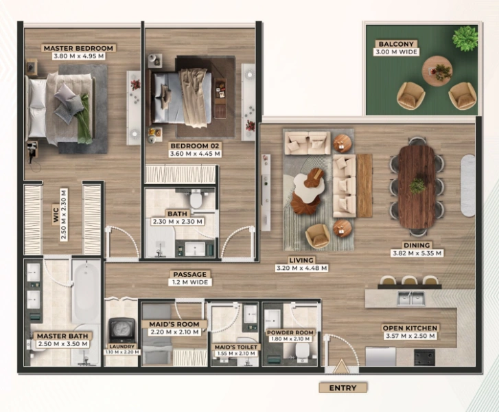 Furnished 2-Zimmer-Wohnung mit Zimmer für das Personal und eigenem Badezimmer