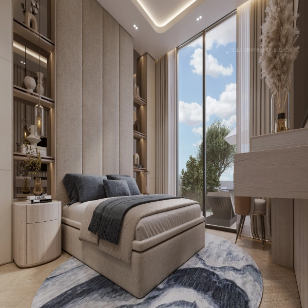 Appartement élégant d'une chambre avec salle d'étude au design moderne