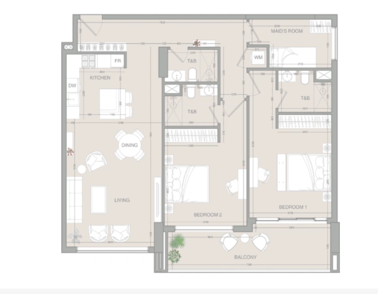 Stilvolle Wohnung mit einem Schlafzimmer und modernem Design