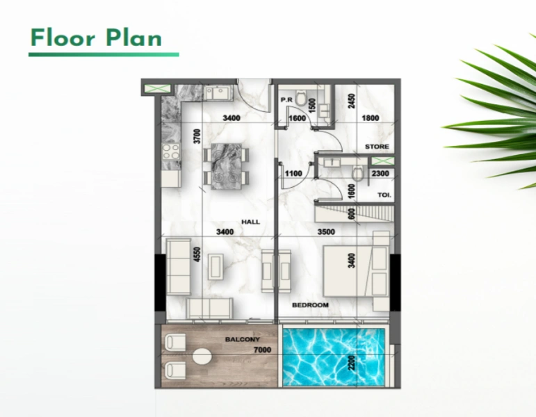 Ein-Schlafzimmer-Apartment mit modernem Design