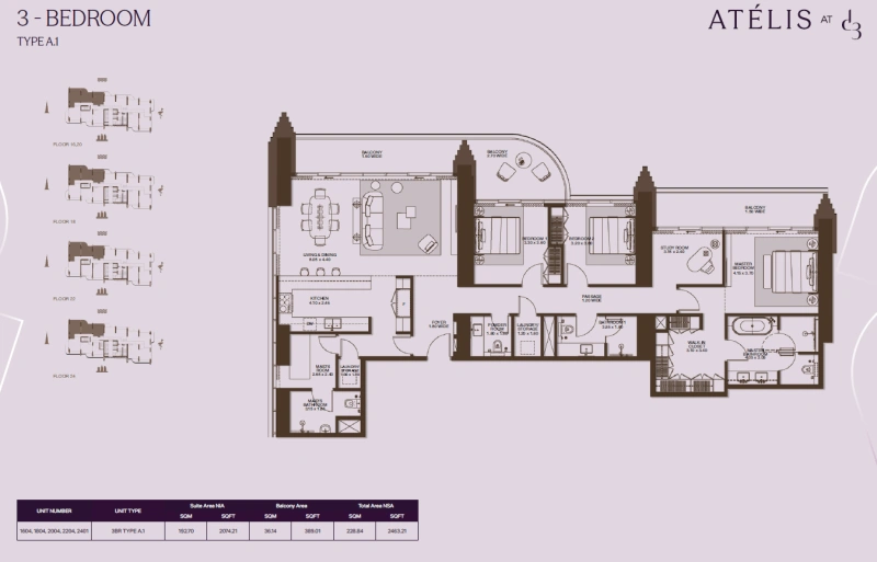 Luxusapartment mit 3 Schlafzimmern, Arbeitszimmer und Dienstmädchenzimmer