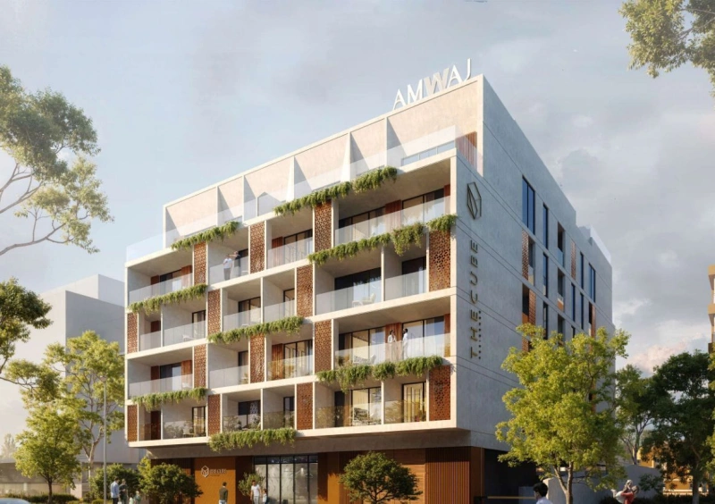 Modernes 1-Schlafzimmer-Apartment: Voll möbliert mit faltbarer Glastrennwand im Wohnzimmer