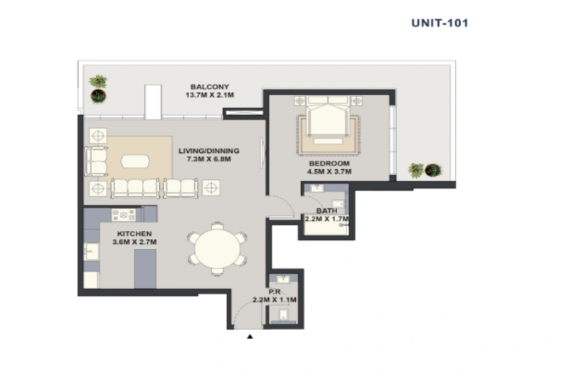 Stilvolles Ein-Zimmer-Apartment mit modernem Design