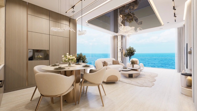 Oceanfront Elegance: 2BR Apartment mit Mehrzweckraum