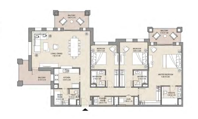 Luxuriöses Apartment mit 3 Schlafzimmern: Großer Wohnbereich mit Gästetoilette!