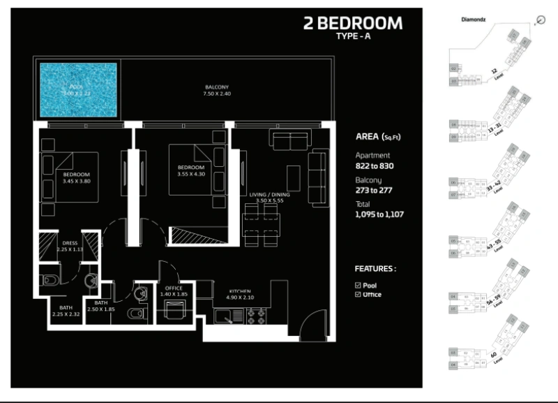 Geräumige 2-Zimmer-Wohnung mit Büro und riesigen Layout