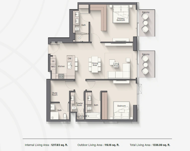 Traumhaftes Apartment mit 2 Schlafzimmern, Arbeitszimmer, eigenem Bad und Zugang zur Lagune.