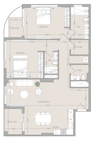 2-Bedroom Apartment in "FLU1D ONE"