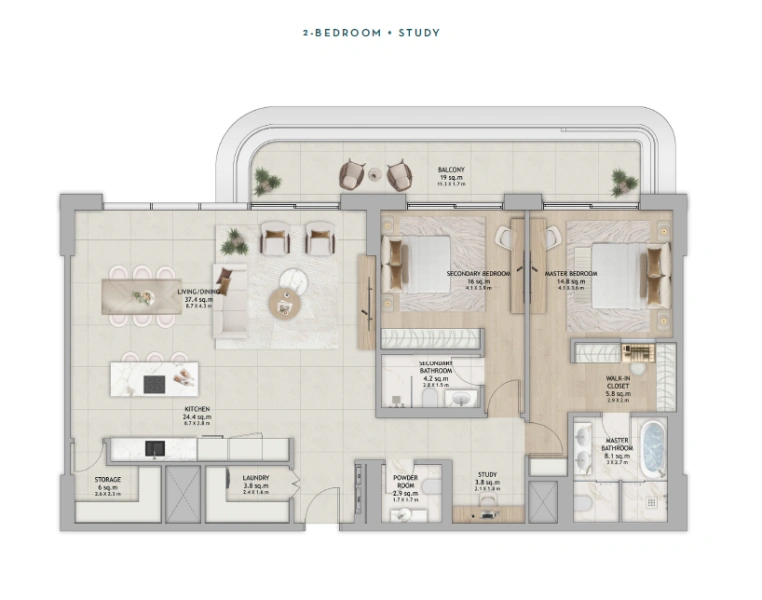 Elegantes Apartment mit 2 Schlafzimmern direkt am Strand