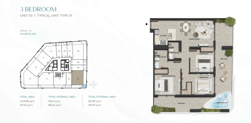 Elegantes Apartment mit privatem Pool - 3 Schlafzimmer und exklusives Wohngefühl!