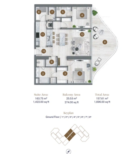 Luxus-Apartment mit 2 Schlafzimmern, Maid-Zimmer & Bad, Meerblick!