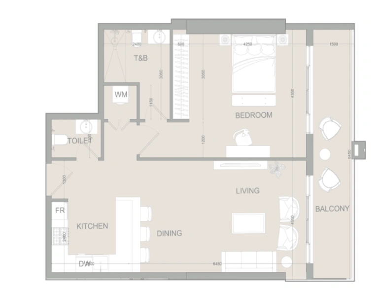 Stilvolles Ein-Zimmer-Apartment mit modernem Design