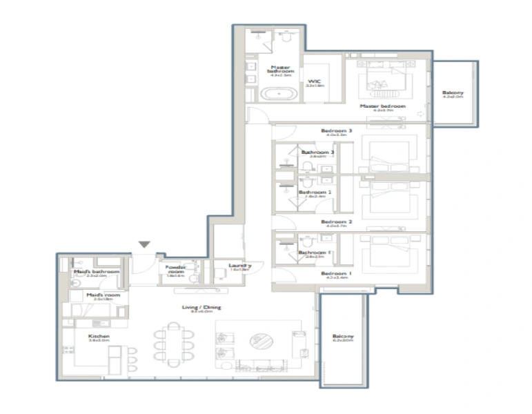 Wohnung mit vier Schlafzimmern