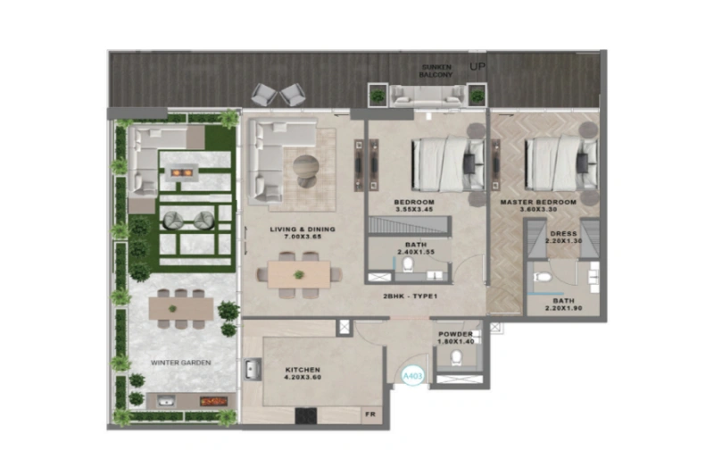 Stilvolle Zwei-Zimmer-Wohnung mit Wintergarten in modernem Design