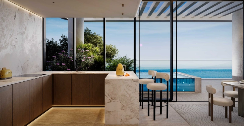 Luxuriöses 3-Zimmer-Apartment mit Balkon, privatem Pool und Meerblick