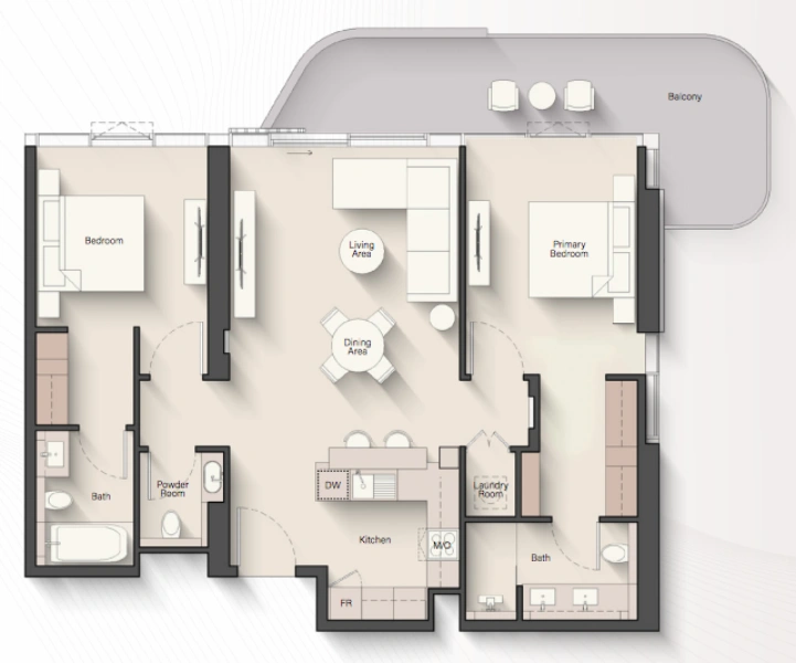 Luxuriöses Apartment mit 2 Schlafzimmern in einer Resort-Gemeinschaft