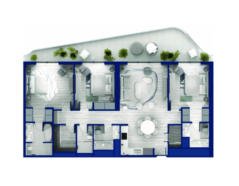 Drei-Schlafzimmer-Apartment mit Pool und Panoramablick