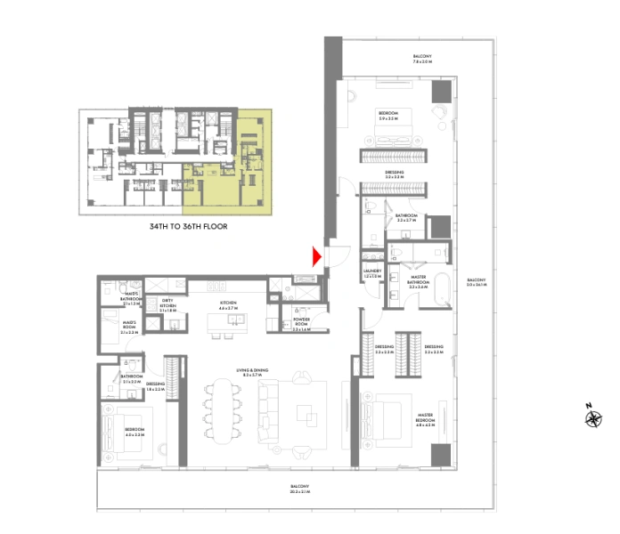 Luxuriöses 3-Zimmer-Apartment mit Zimmer für das Personal - Riesiger Grundriss & Ausstattung