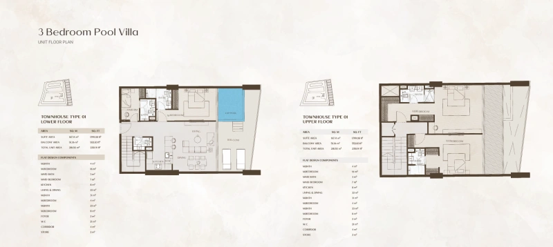 Luxusvilla mit 3 Schlafzimmern und riesigem Balkon sowie Privatpool