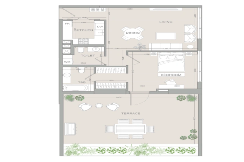 Stilvolles Ein-Zimmer-Apartment mit modernem Design