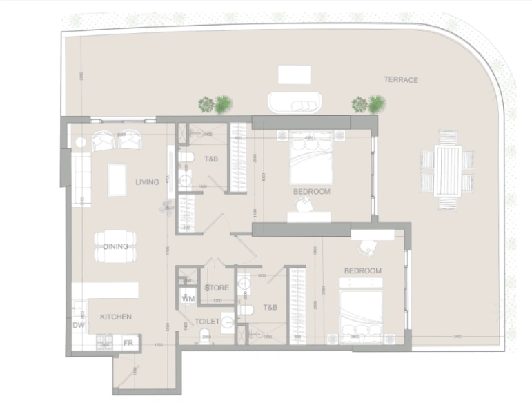 Atemberaubende Zwei Schlafzimmer mit Abstellraum Modernes Design