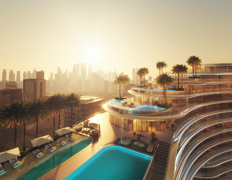 Luxuriöses Apartment mit 1 Schlafzimmer und riesigem Balkon mit künstlichem Meerblick