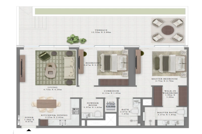 Stilvolle Wohnung mit zwei Schlafzimmern, modernem Design und Annehmlichkeiten