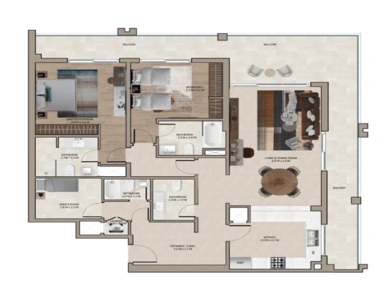 Stilvolle Zwei-Zimmer-Wohnung mit modernem Design