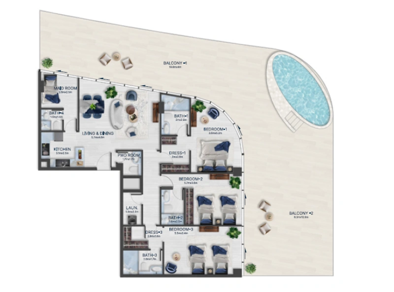 3-Zi.-Traumapartment mit Maid-Zimmer & Privatpool auf der Terrasse!