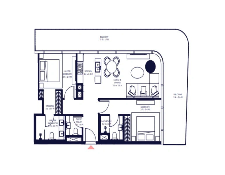 Atemberaubende Zwei-Zimmer-Wohnung mit Pool und Panoramablick