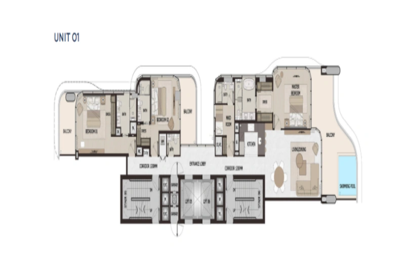 Wohnung mit drei Schlafzimmern