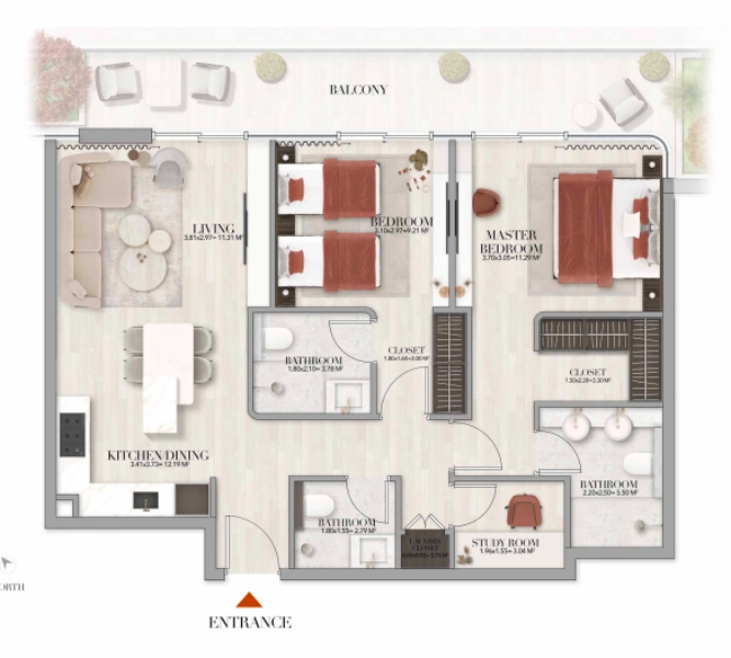 Gemütliches Apartment mit 2 Schlafzimmern in luxuriösem Resort-Stil.