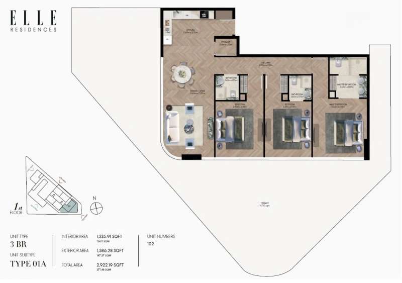 Geräumige 3-Zimmer-Wohnung mit Abstellraum in Resort-Style-Anlage